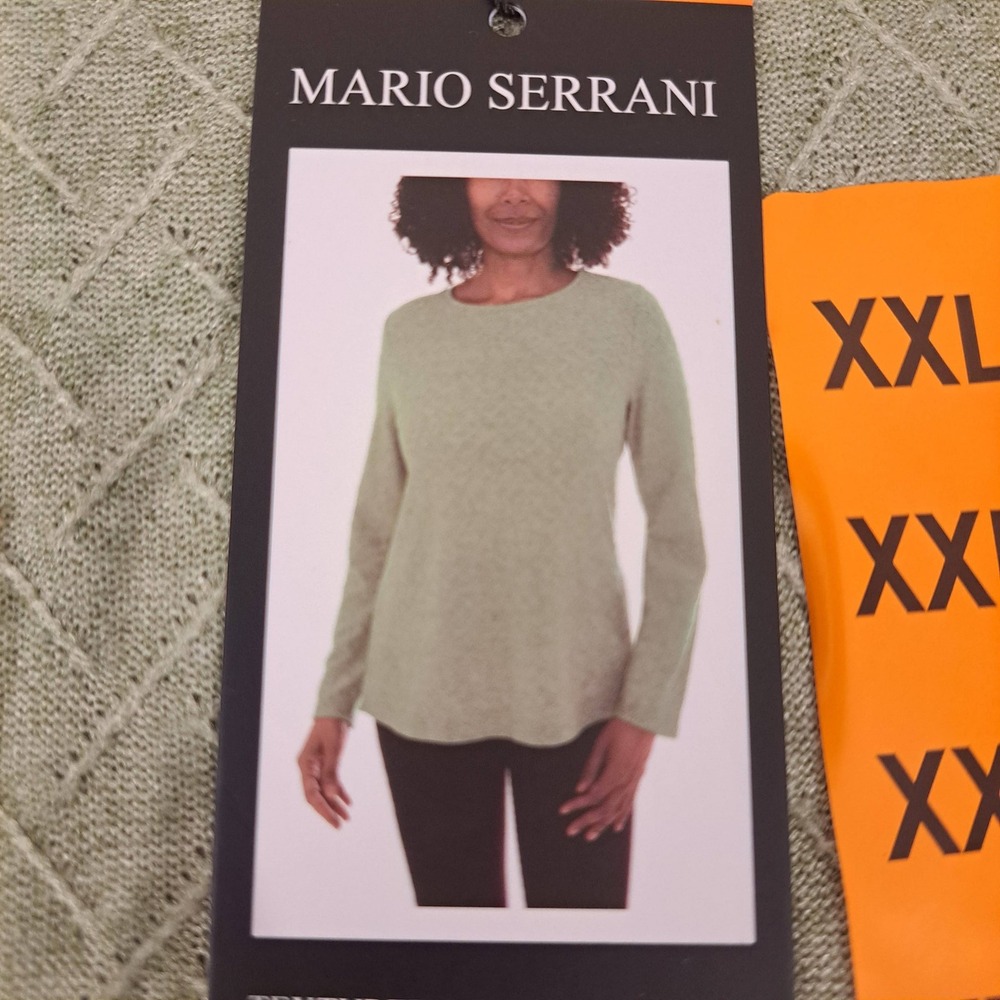 Mario Serrani Womens Sweater Tee XXL Green NWT Textured Long Sleeve 1824-182